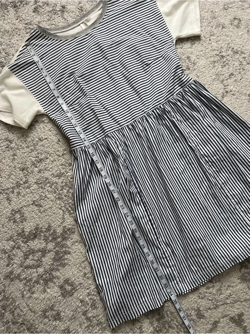 Anthropologie Stripe Dress Blue White Coastal Mixed Media Beach Preppy Small - Picture 8 of 8